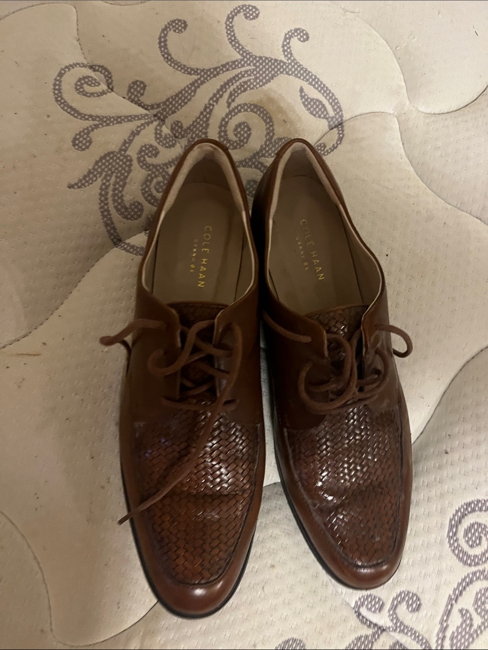 Cole Haan Brown Woven Leather Derby Oxfords